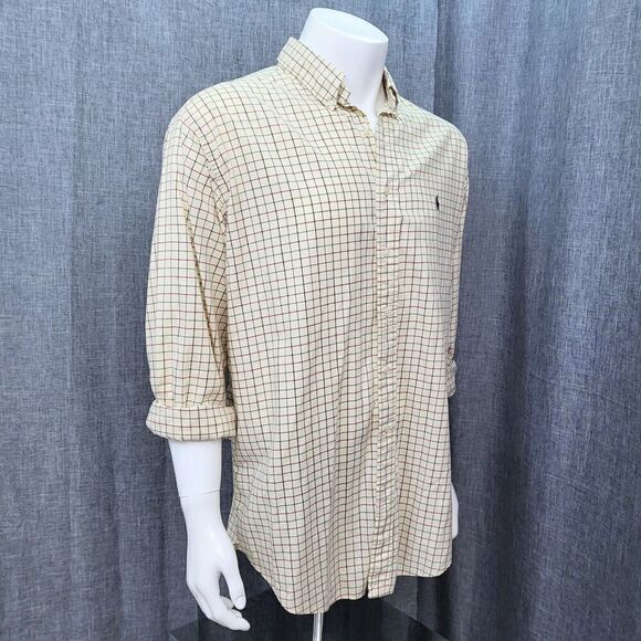 RALPH LAUREN Long Sleeve Button Down Shirt Cream / Ivory Plaid Men's Size XL - Picture 10 of 10